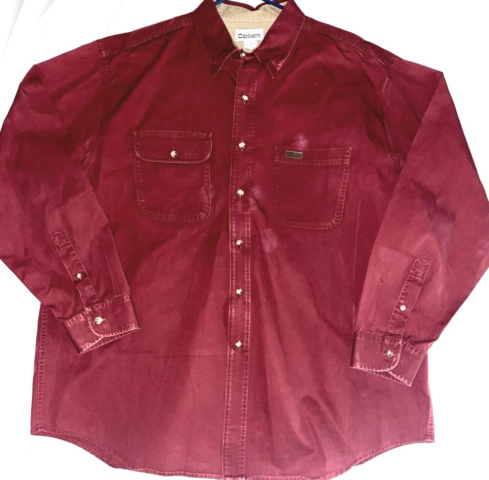 Carhartt Long Sleeve Button Down Shirt Red Men's Size Extra Large STARCHED